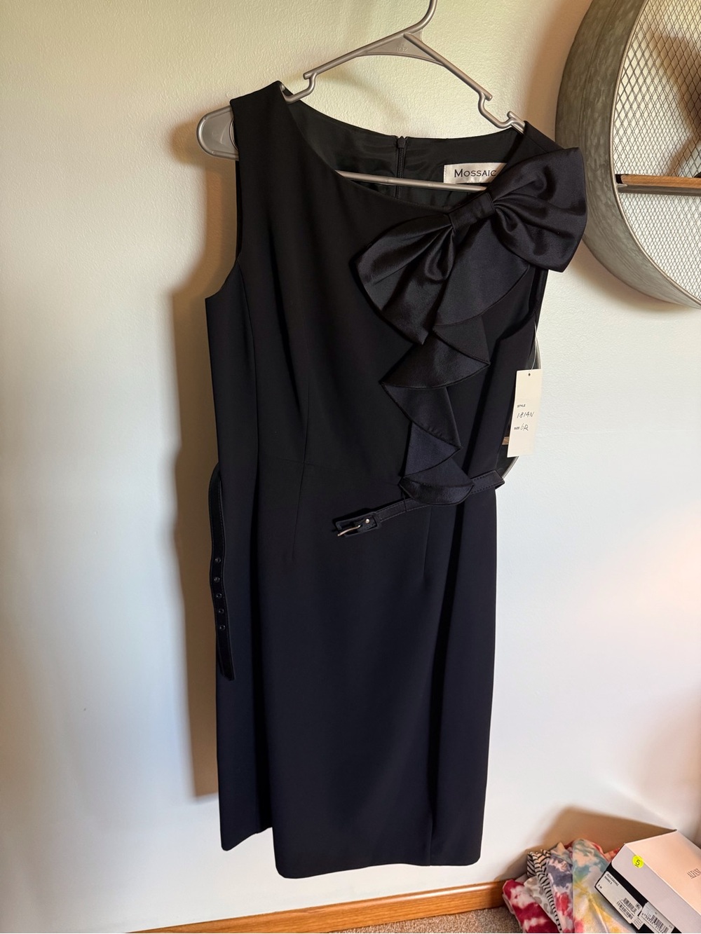 Mossaic Black Sleeveless Midi Dress with Decorative Bow and Ruffle